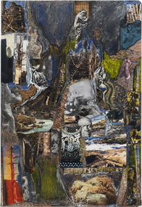 Dominick Anthony Takis Image Gallery 2.             MRI Collages: 2001 - 2004 Acrylic, Oil, Cut out Media, Organic matter on and behind MRI Film