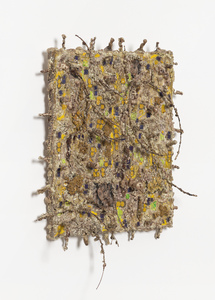 Dominick Anthony Takis Paintings 2021; 2022 Conditions Altered acrylic,oil,lichen,sprayfoam,media,branch in silicone caulking on canvas and burlap