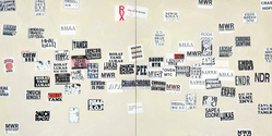 EGON ZIPPEL / Online Archive Devandalizing (in general) Stickers from NYC, signaling tape and acrylic paint on canvas