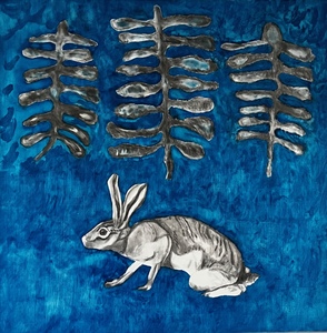 ELENI SMOLEN Rabbits 40 x 40 in Oil and graphite on birch panel