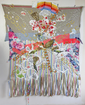 Piña Mandala Multimedia sewing collage on fabrics 2014