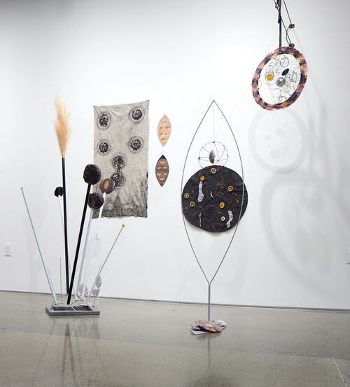 Elisa Lendvay Studio The Pool (and garden) 2025, and related, selecting images steel, copper, cabbage, wood, pampas stalk, palm frond, wire mesh, fabric, mylar, gesso, acrylic paint, oil, dried snap peas and scarlet runner bean pods from garden, lemon & orange slices, sculpta-mold, cast hydrocal, aluminum