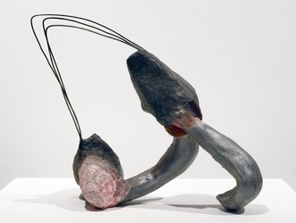 Elisa Lendvay Studio Selected Small Sculptures: The Queries papier mache, scupey, metal, paint, acrylic medium