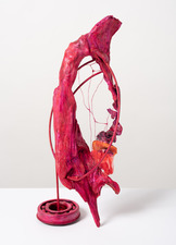 Elisa Lendvay Studio Works 2024 sampler  wood, steel and rod, wire, clay, metal fragments, fabric, acrylic and oil paint 