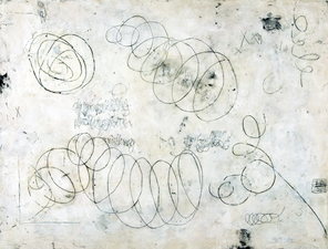 Elizabeth Harris WALL SCULPTURE Encaustic, textile, and graphite on panel