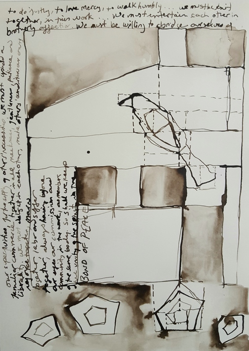 Elizabeth Terhune Speech Quilt Drawings bistre combination ink