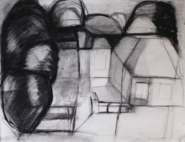 Elizabeth Terhune House and Tree drawings graphite and charcoal on paper