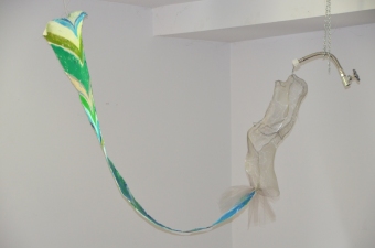 Elyssa Wortzman Hangings Wire mesh, tap, metal hose, chain, tulle, mirror, acrylic on canvas