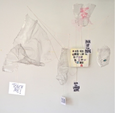 Elyssa Wortzman Hangings Wire mesh, string, tulle, acrylic, mirror on canvas, canvas paper
