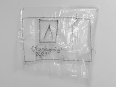 Emilie Lemakis Lie With Me and Watch the Stars Die polythylene drop cloth, wishbone, thread 