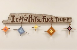 Emilie Lemakis Lie With Me and Watch the Stars Die  found wood, wood burning tool, yarn, wire 
