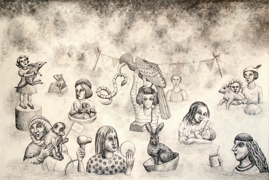ERICA DABORN MURAL: The Rescue Charcoal over acrylic ground on canvas