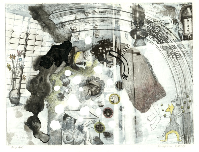 ERICA DABORN Small works on paper Gouache, ink, pencil over photographic book plate
