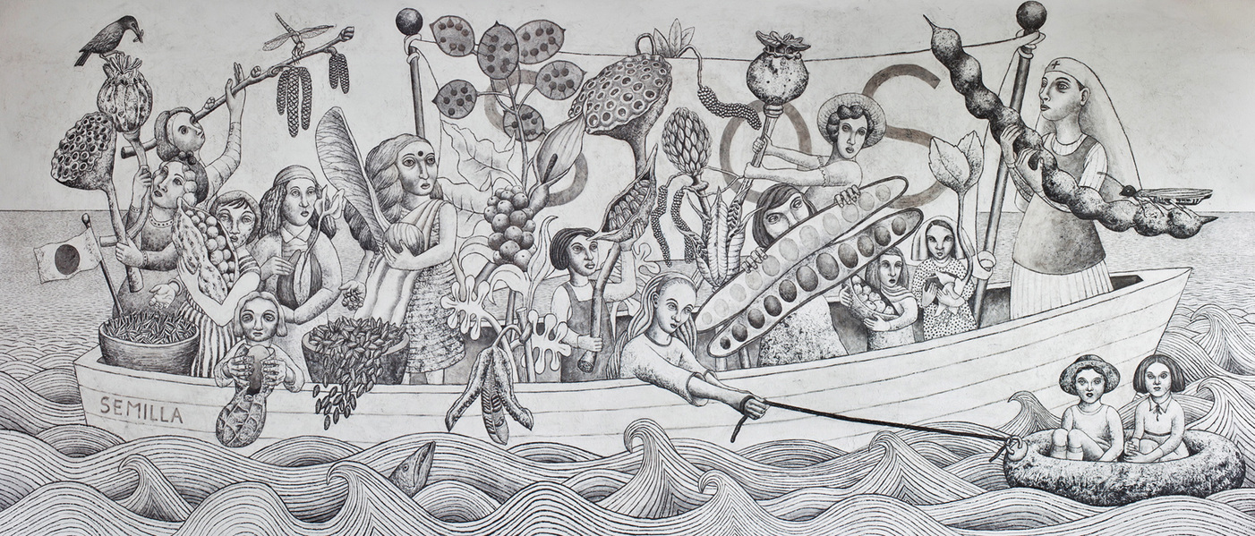 ERICA DABORN MURAL : S.O.S. (Save Our Seeds)  Charcoal on canvas