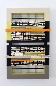 Exhibit 208 Lucy Maki oil, acrylic, wire, wood on canvas over shaped panels