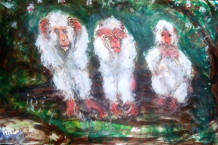Fred Adell - Wildlife Artist Mammals - Primates Mixed-Media (ink, watercolor, tempera, oil pastel) on Watercolor Paper