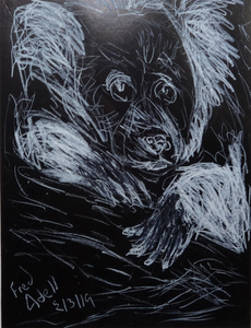 Fred Adell - Wildlife Artist Mammals - Primates white laundry marker on 8" x 10" black paper