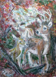 Fred Adell - Wildlife Artist Deer Mixed Media (Ink, watercolor, tempera) on illustration board