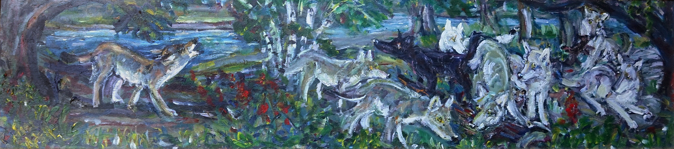 Fred Adell - Wildlife Artist Dogs (wild) and Wolves Acrylic on masonite board