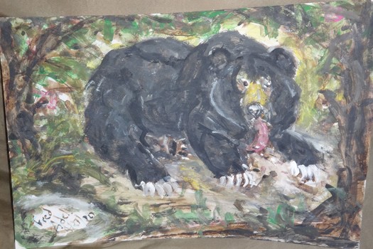 Fred Adell - Wildlife Artist Bears Mixed Media (Ink, watercolor, tempera) on primed cardboard