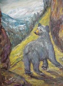 Fred Adell - Wildlife Artist Bears Mixed Media (Ink, watercolor, tempera) on watercolor paper