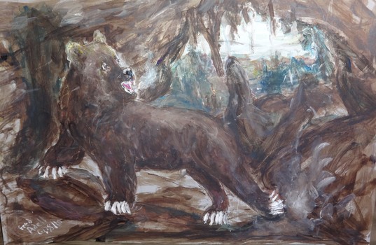 Fred Adell - Wildlife Artist Bears Mixed Media (ink, watercolor, tempera) on illustration board