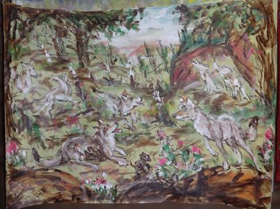 Fred Adell - Wildlife Artist Dogs (wild) and Wolves Mixed Media ((Ink, watercolor, tempera) on watercolor paper