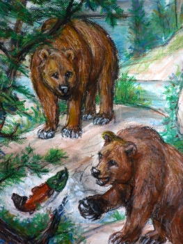 Fred Adell - Wildlife Artist Bears mixed media on paper
