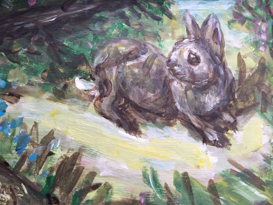 Fred Adell - Wildlife Artist Mammals -- Lagomorphs (Rabbits, Hares) Mixed Media (Ink, watercolor, tempera) on gesso primed cardboard