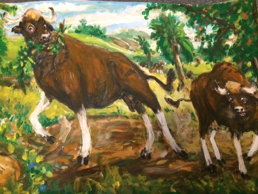 Fred Adell - Wildlife Artist Cattle Mixed Media (Ink, watercolor, tempera) on illustration board