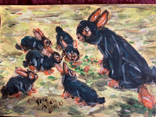 Fred Adell - Wildlife Artist Mammals -- Lagomorphs (Rabbits, Hares) Mixed Media (Ink, watercolor, tempera) on watercolor paper