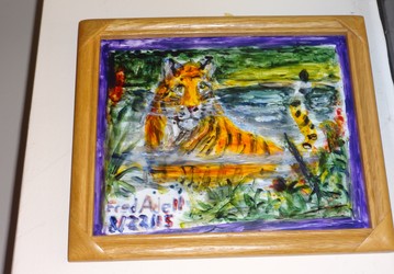 Fred Adell - Wildlife Artist Cats (wild) Acrylic on glass