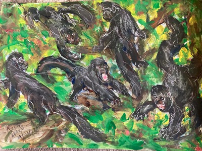 Fred Adell - Wildlife Artist Mammals - Primates Mixed Media (Ink, watercolor, tempera) on watercolor paper