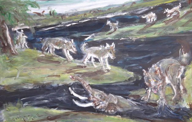 Fred Adell - Wildlife Artist Prehistoric Life Mixed Media(Ink, watercolor, tempera) on illustration board