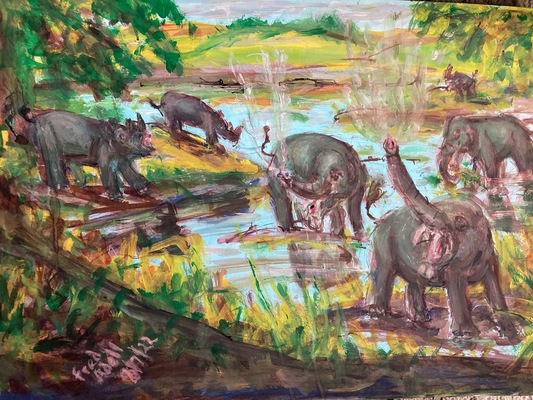 Fred Adell - Wildlife Artist Prehistoric Life Mixed Media (Ink, watercolor, tempera) on illustration board