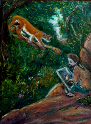 Fred Adell - Wildlife Artist Cats (wild) 1995       Acrylic