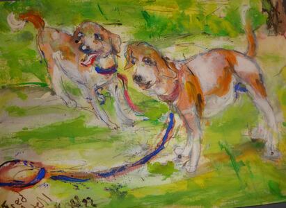 Fred Adell - Wildlife Artist Dogs - Domesticated Mixed Media (Ink, watercolor, tempera) on watercolor paper