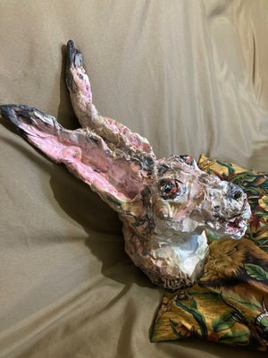 Fred Adell - Wildlife Artist Mammals -- Lagomorphs (Rabbits, Hares) Mixed Media (Fired Clay, Papier-Mache`, Acrylic Paint)