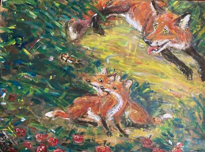 Fred Adell - Wildlife Artist Dogs (wild) and Wolves Acrylic on Canvas