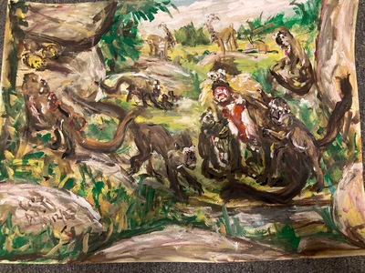 Fred Adell - Wildlife Artist Mammals - Primates Mixed Media (Ink, watercolor, tempera) on watercolor paper