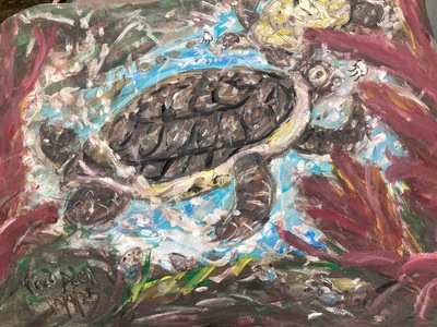 Fred Adell - Wildlife Artist Turtles Mixed Media (Ink, watercolor, tempera) on watercolor paper