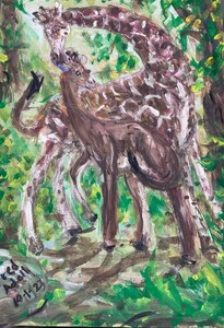 Fred Adell - Wildlife Artist Giraffes and Horses Mixed Media (Ink, watercolor, tempera)