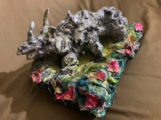 Fred Adell - Wildlife Artist Rhinoceros Mixed Media (Fired clay, papier-mache`, cardboard, acrylic paints)