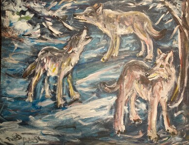 Fred Adell - Wildlife Artist Dogs (wild) and Wolves  Acrylic on canvas panel