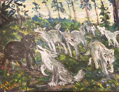 Fred Adell - Wildlife Artist Dogs (wild) and Wolves Acrylic on canvas panel