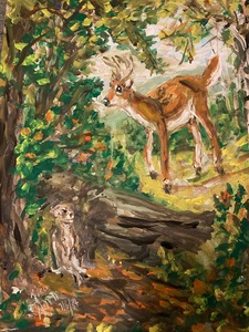 Fred Adell - Wildlife Artist Deer Mixed Media (Ink, watercolor, tempera) on watercolor paper
