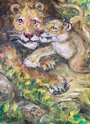 Fred Adell - Wildlife Artist Cats (wild) Mixed Media (Ink, watercolor, tempera) on watercolor paper