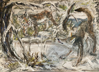 Fred Adell - Wildlife Artist Cats (wild) Mixed Media (ink, watercolor, tempera) on watercolor paper