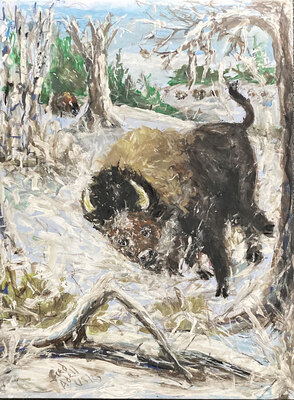 Fred Adell - Wildlife Artist Cattle Mixed Media (Ink, watercolor, tempera) on illustration board