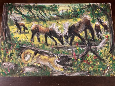 Fred Adell - Wildlife Artist Deer Mixed Media (Ink watercolor, tempera) on illustration board